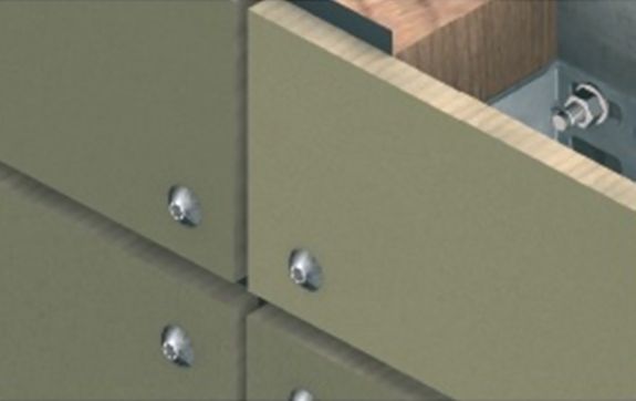 Aplicación del tornillo inox A2 cabeza botón BTW en panel exterior con soporte metálico