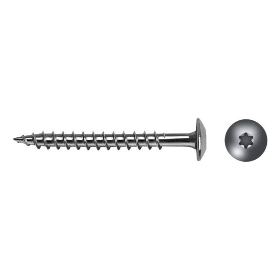 Tornillo inox A2 cabeza botón BTW con rosca para madera y acabado resistente