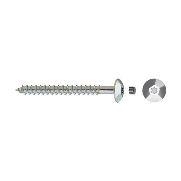 Tornillo inviolable TIC con cabeza hexalobular y tapón