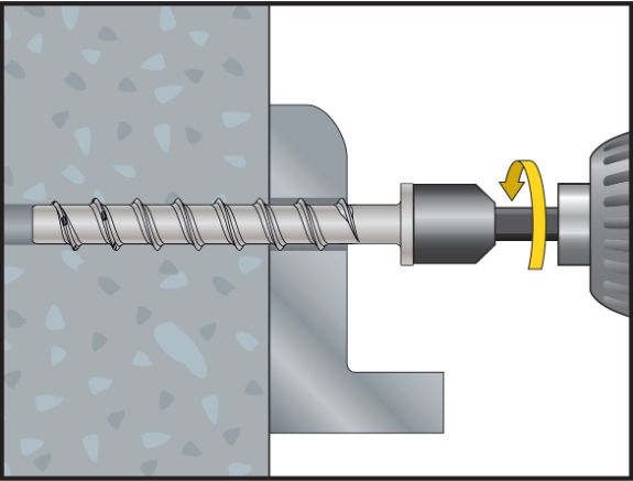 Atornillado del tornillo BTS-5 B con cabeza hexagonal en hormigón para fijación directa