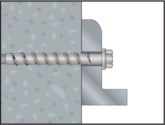 Tornillo BTS-5 B con cabeza hexagonal instalado en hormigón para fijación directa