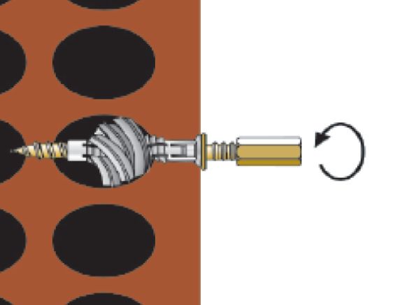 Instalación del tornillo tirafondo TF con manguito en ladrillo