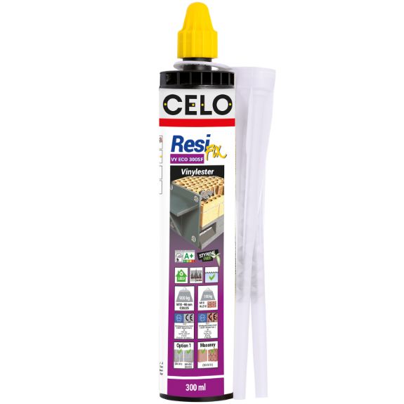 Imagen del producto cartucho ResiFIX ECO VY 300 SF con dos boquillas mezcladoras