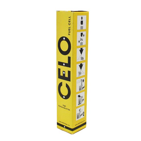 Cartucho de gas CELO FOX en embalaje amarillo