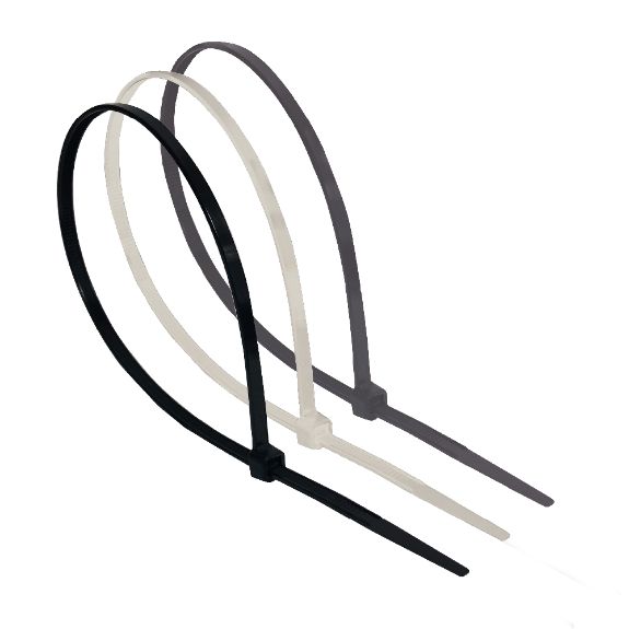 Bridas de nylon en colores negro, blanco y gris para instalación eléctrica