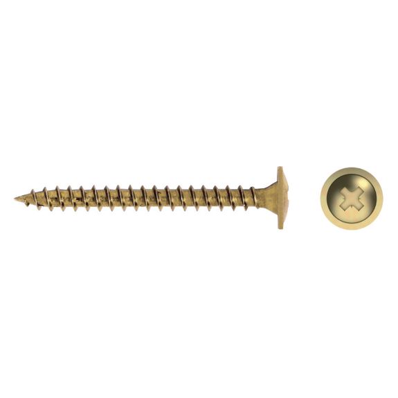 Tornillo rosca madera cabeza ancha CM con acabado latonado y ranura cruz