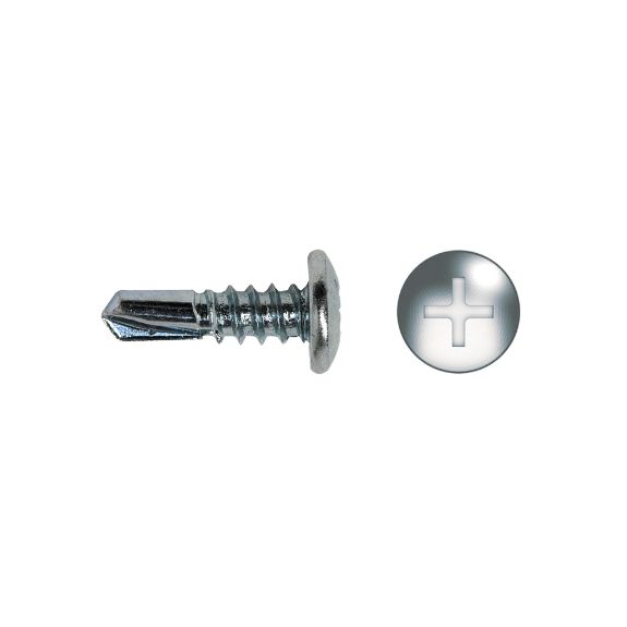 Tornillo punta broca con cabeza ancha y ranura cruz