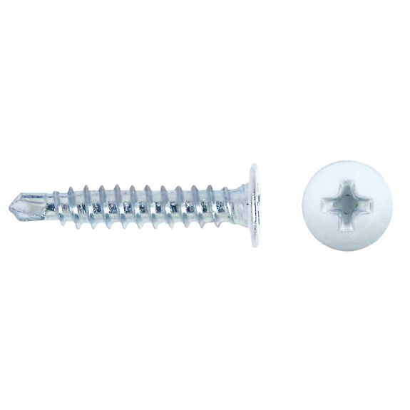 Tornillo punta broca CET con cabeza extraplana lacada en blanco y accionamiento en cruz