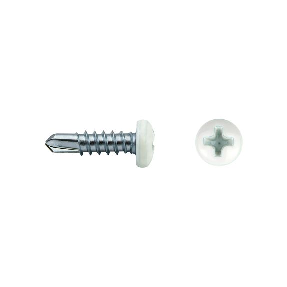 Tornillo punta broca DIN 7504N con cabeza redonda lacada en blanco
