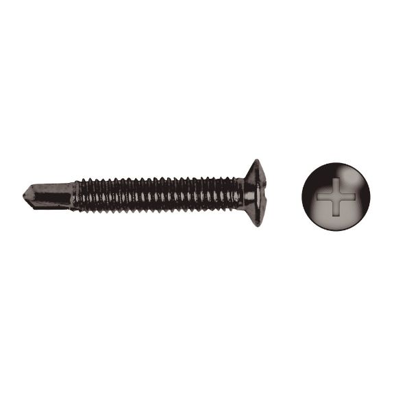 Tornillo de paso fino con punta broca HM acabado negro y cabeza avellanada