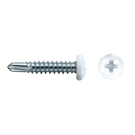 Tornillo punta broca DIN 7504N con cabeza redonda lacada en blanco
