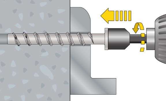Instalación anclaje tornillo hormigón BTSM apriete con taladro
