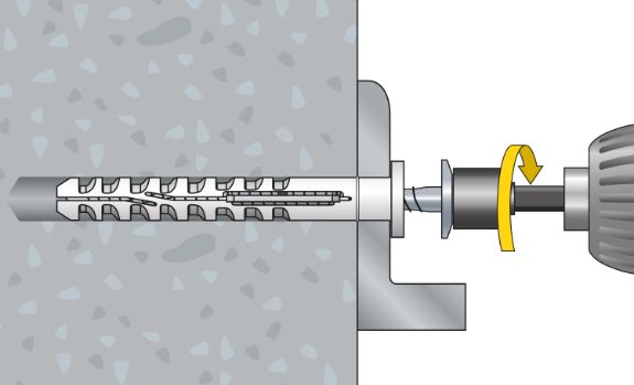 Apriete del tornillo para fijar el taco multifuncional MFR FB SSKS en hormigón