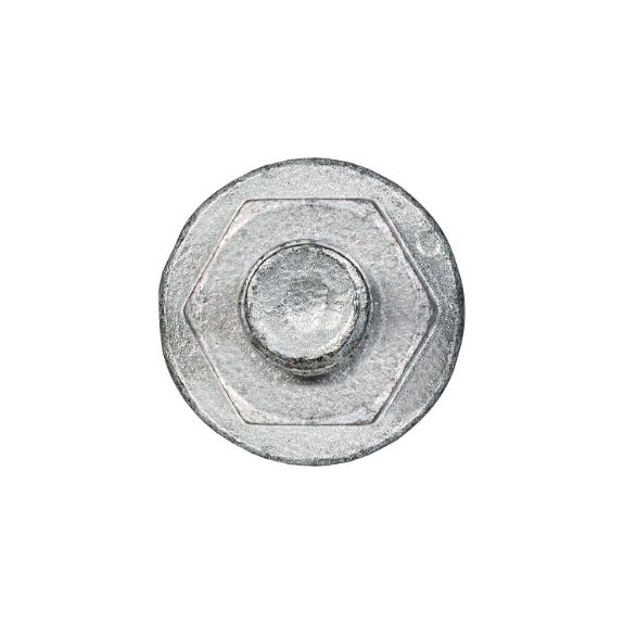 Vista frontal del tornillo BTS-6 Ø6 con manguito hexagonal galvanizado