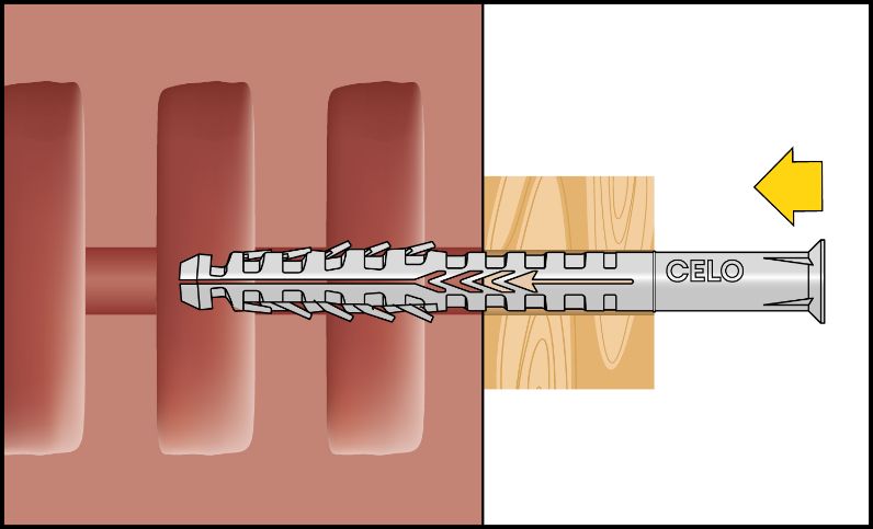 Colocación del taco largo para mampostería HBR SSP en el orificio para fijación segura