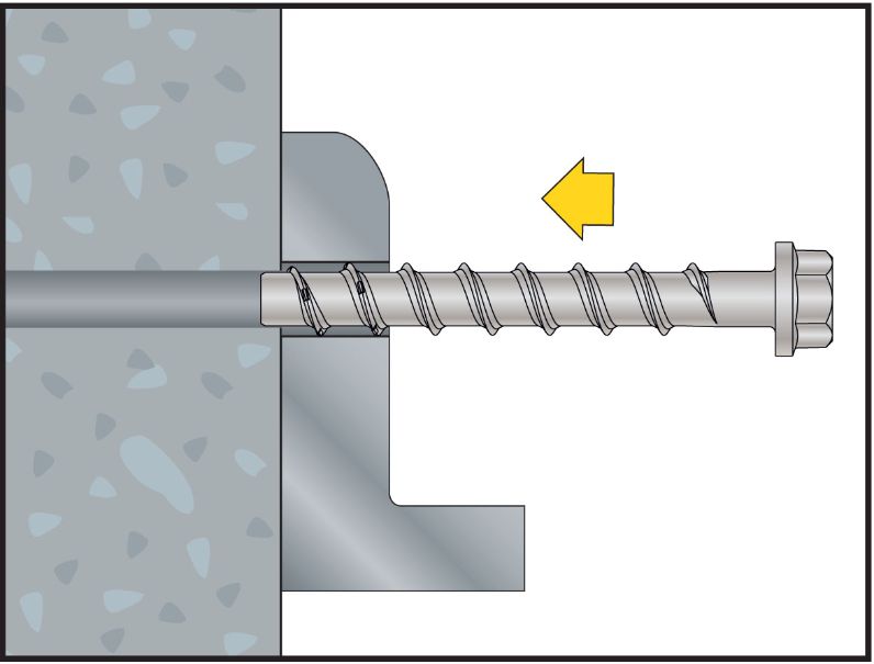 Colocación del tornillo BTS-5 B con cabeza hexagonal en hormigón para fijación directa