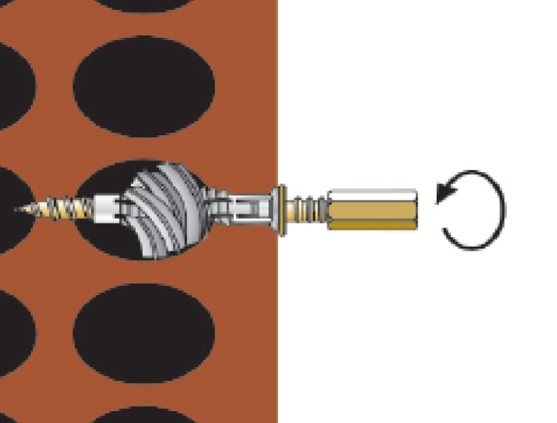 Instalación del tornillo tirafondo TF con manguito en ladrillo
