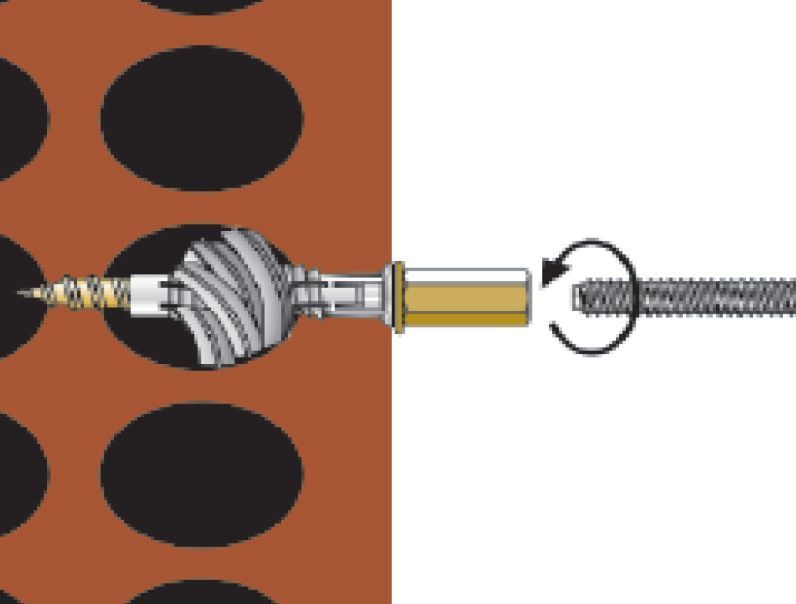 Instalación del tornillo tirafondo TF en ladrillo hueco