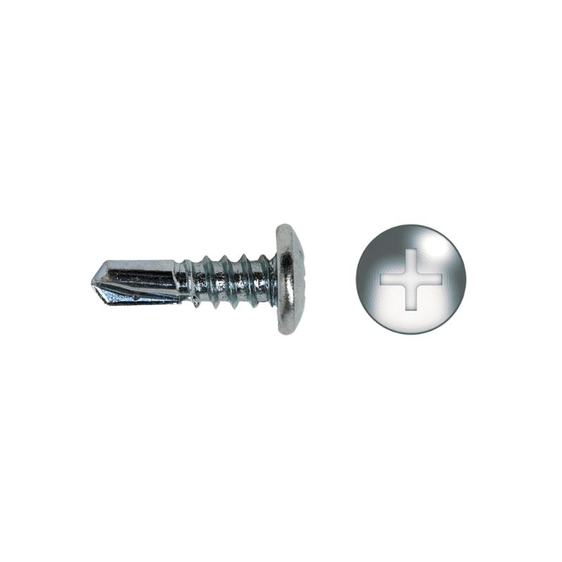 Tornillo punta broca con cabeza ancha y ranura cruz