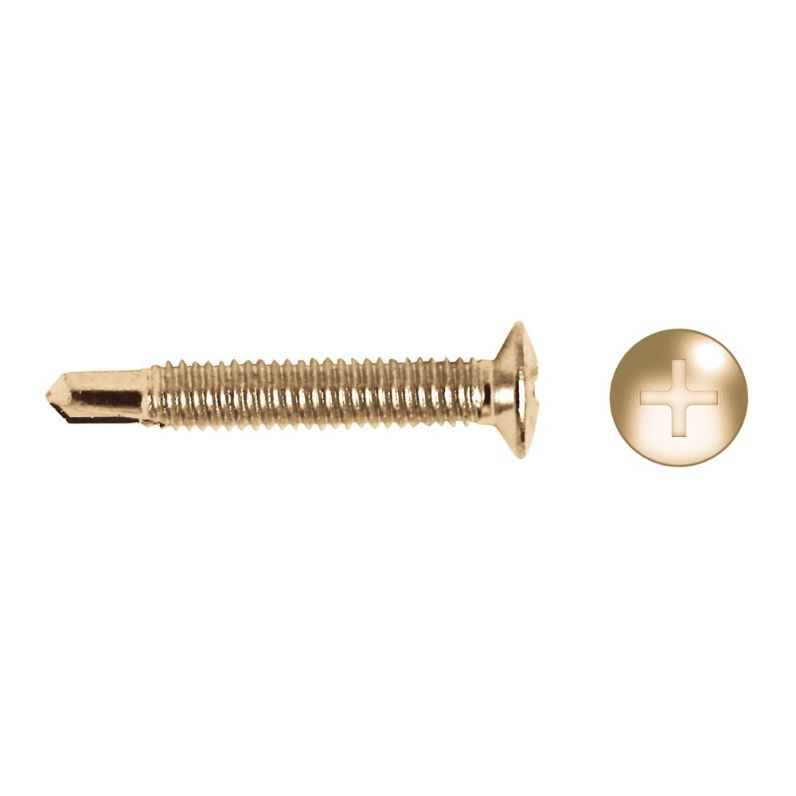 Tornillo de paso fino con punta broca HM acabado latonado y cabeza avellanada
