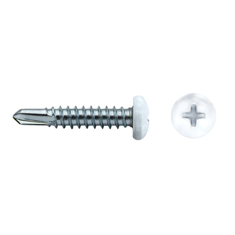 Tornillo punta broca DIN 7504N con cabeza redonda lacada en blanco