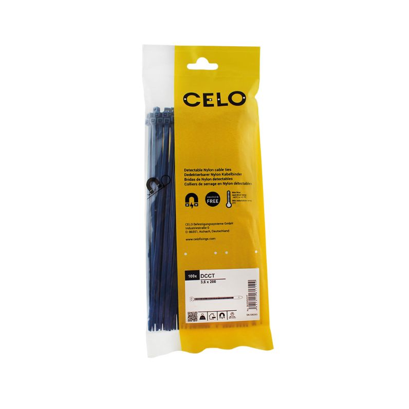 Empaque de bridas detectables de nylon azules para instalación segura