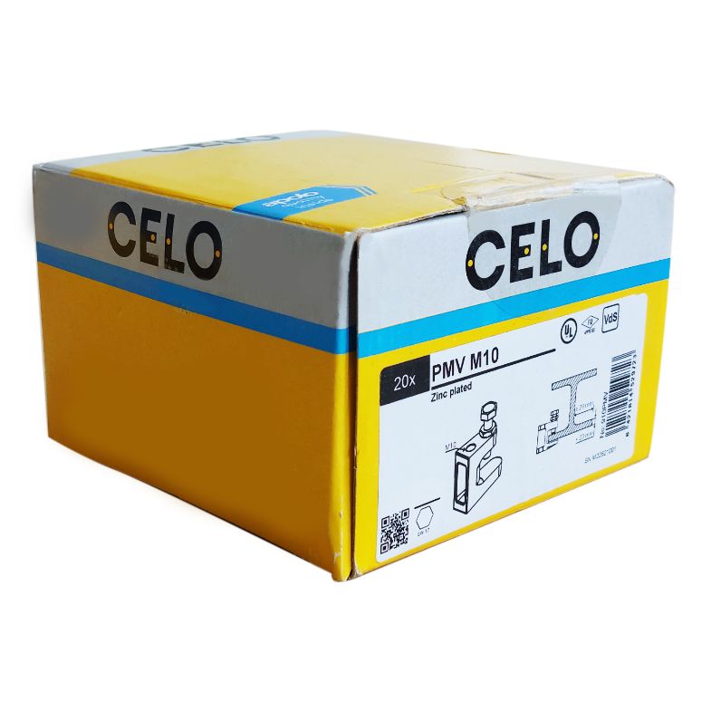 Foto del embalaje: caja con 20 unidades PMV M10, galvanizadas, vista lateral.