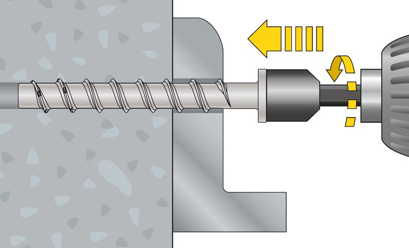 Instalación anclaje tornillo hormigón BTSM apriete con taladro