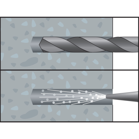 Preparación del agujero en hormigón para instalación de tornillo BTS-6 Ø6