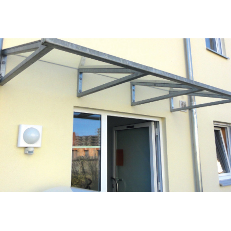 Imagen de aplicación del sistema de montaje con separación ResiTHERM: Fijación de un tejadillo en un ladrillo perforado con aislamiento