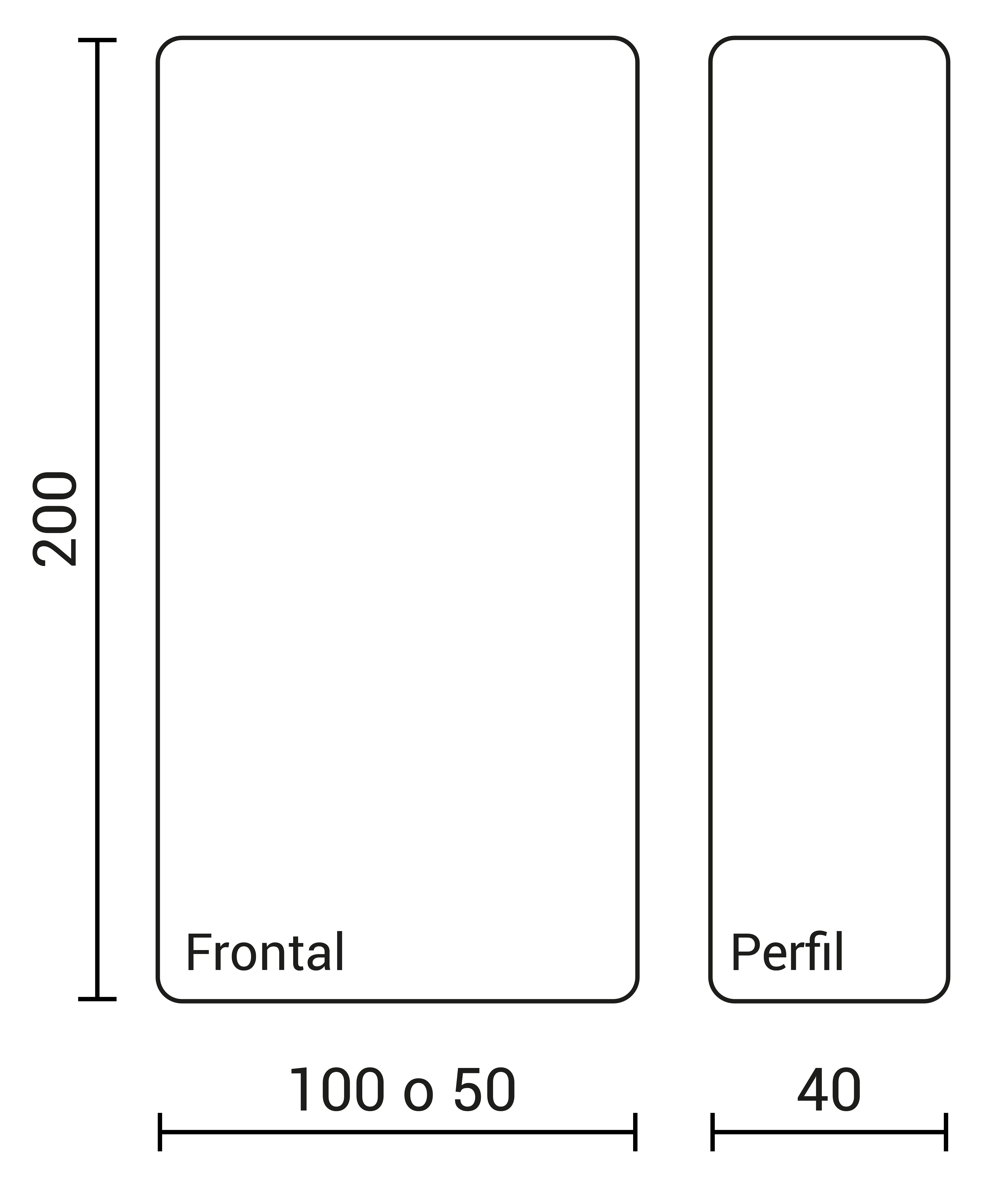 El expositor PICK&INSTALL tiene una altura de 200 cm, la opcion de un ancho de entre 100 cm o 50 cm y una profundidad de 40 cm