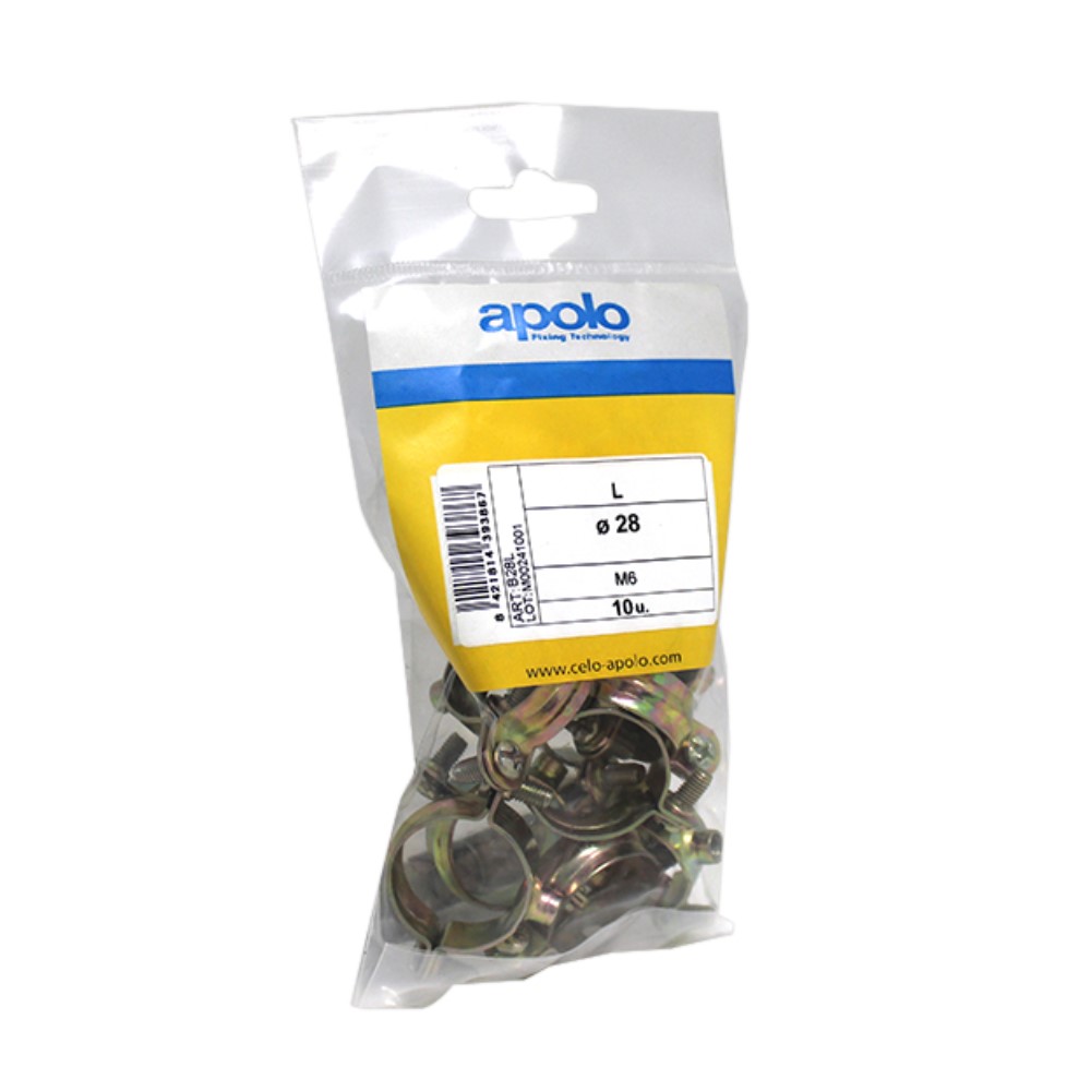 Bolsa de abrazaderas metálicas M6 para fijación de tubos Ø 28 mm en instalaciones domésticas y proyectos DIY