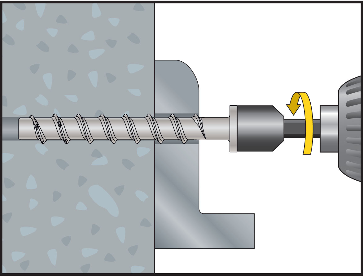 Atornillado del tornillo BTS-5 B con cabeza hexagonal en hormigón para fijación directa