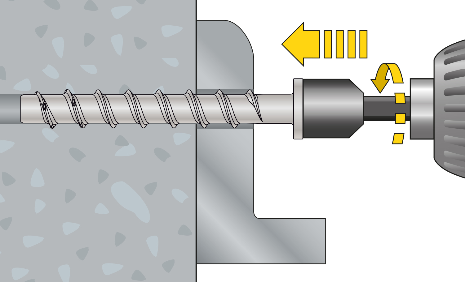 Instalación anclaje tornillo hormigón BTSM apriete con taladro