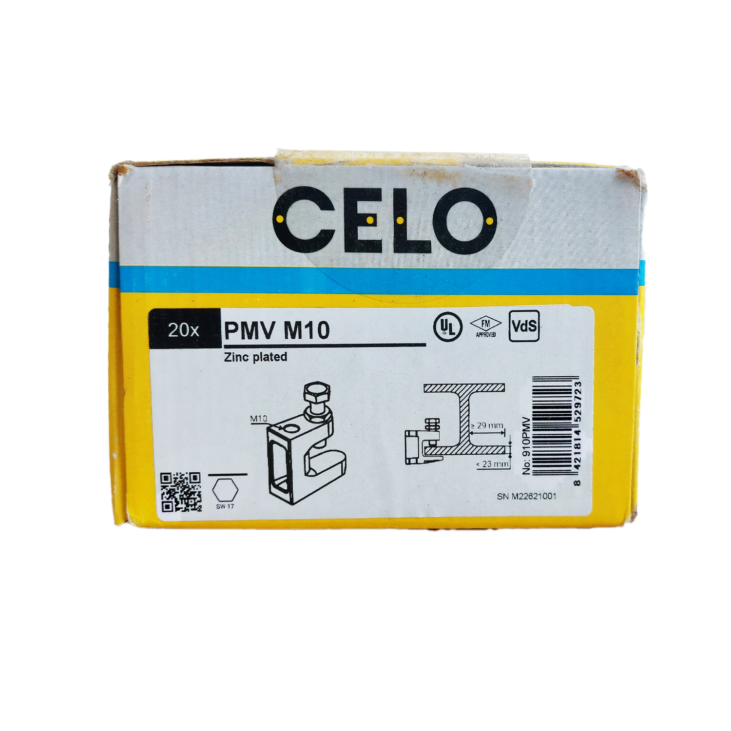Foto del embalaje: caja con 20 unidades PMV M10, galvanizadas, vista frontal con etiqueta