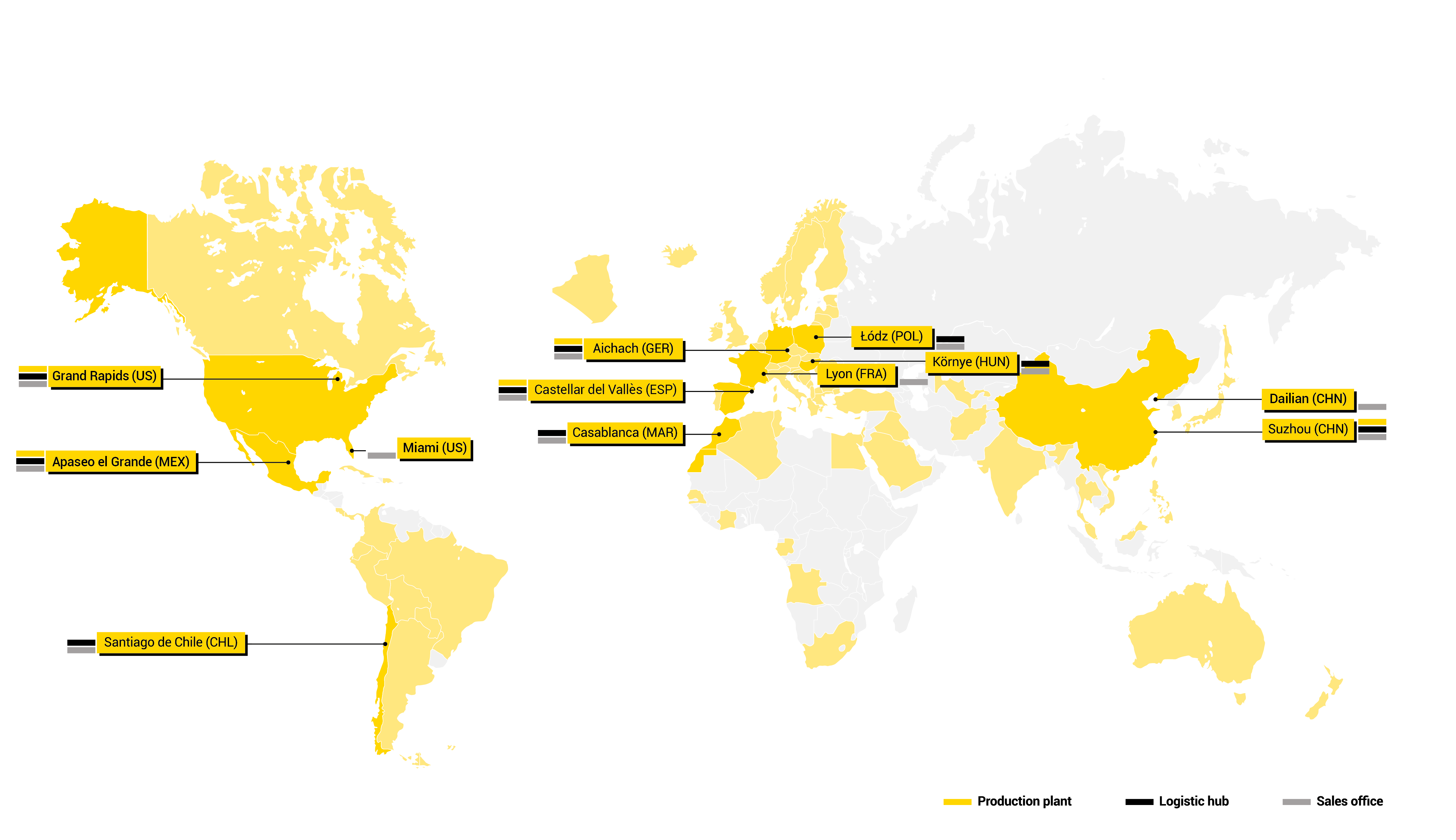 Un mapa mundial destacando las varias localizaciones de CELO