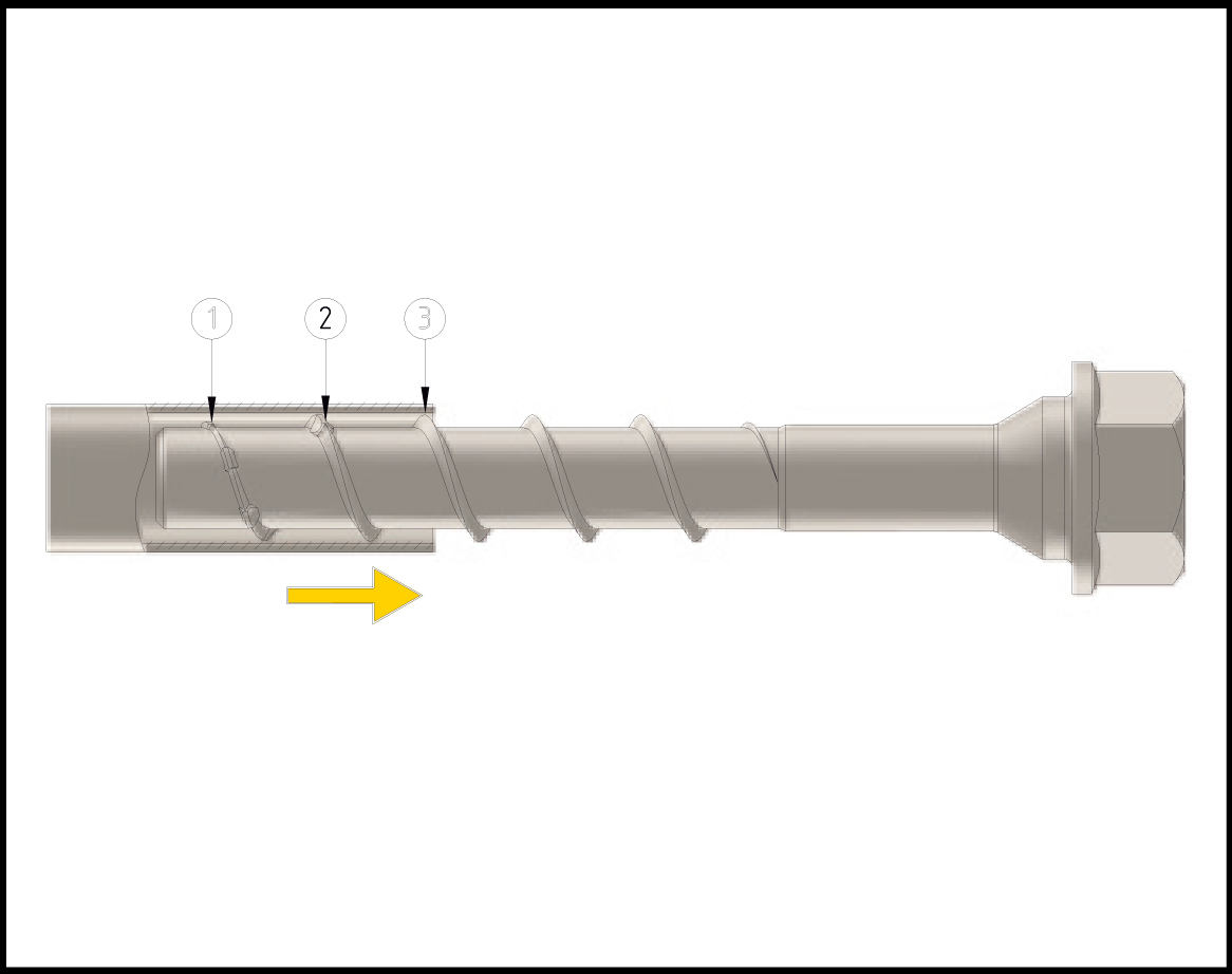 Detalle anclaje tornillo hormigón BTSM características y dirección de instalación