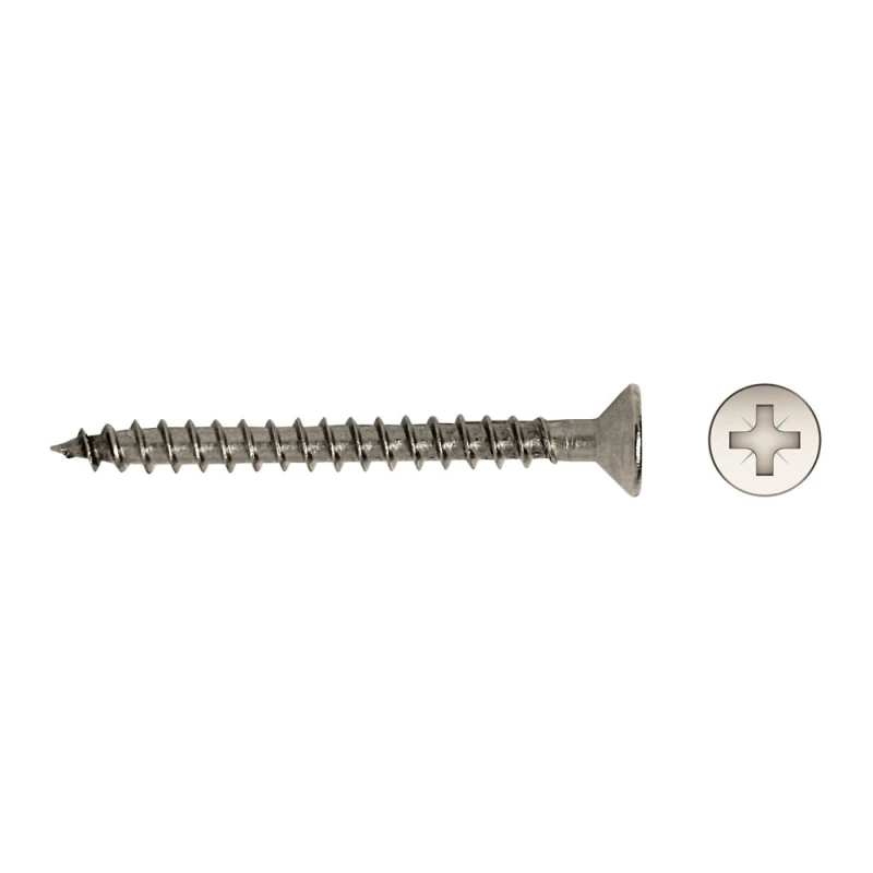 Tornillo inoxidable A2 DIN 7505A con rosca para madera y cabeza avellanada