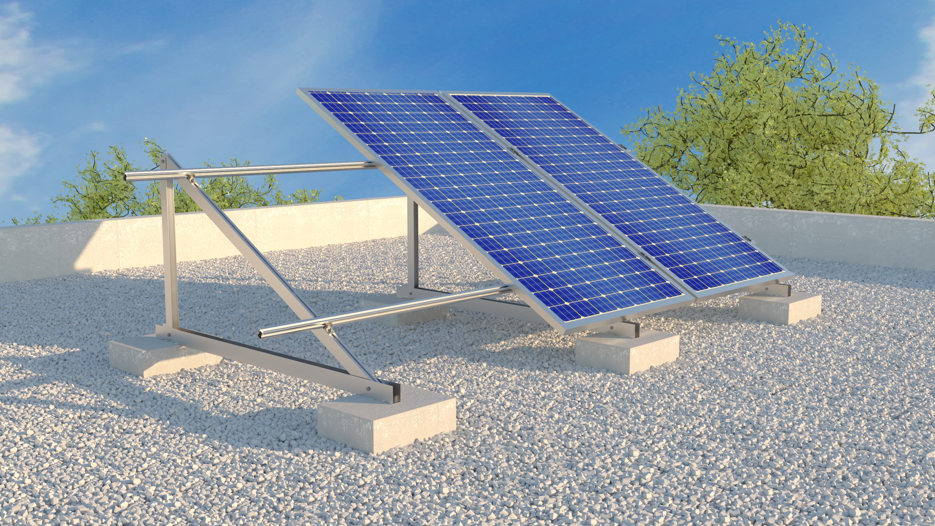 Aplicación del triángulo pórtico ANG Solar para montaje fotovoltaico en tejados planos