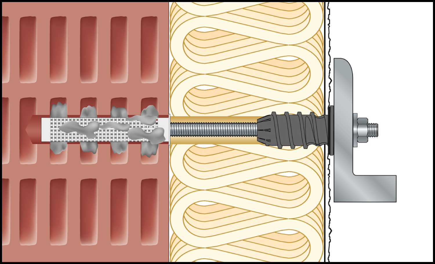 Imagen de montaje ResiTHERM® 12 en piedra perforada/mampostería para una instalación con separación energéticamente eficiente en la fachada aislada 11
