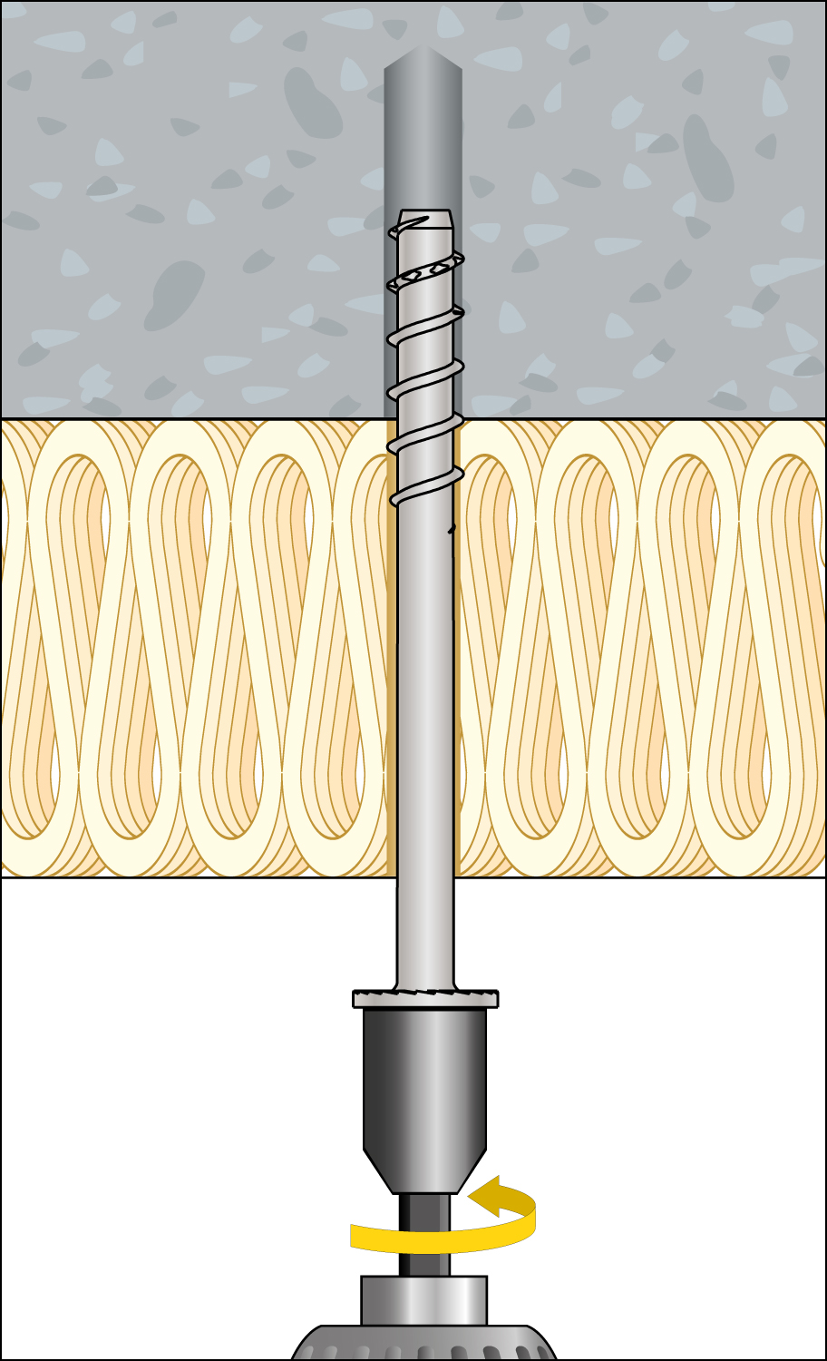 Apriete del tornillo BTS-6 Ø6 con manguito en hormigón con herramienta
