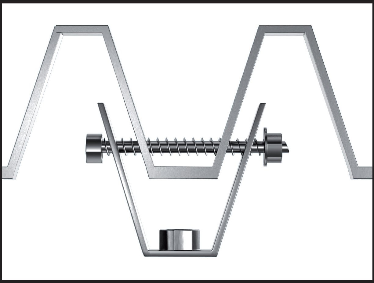 Fijación del soporte trapezoidal TPZF con varilla roscada en chapa metálica
