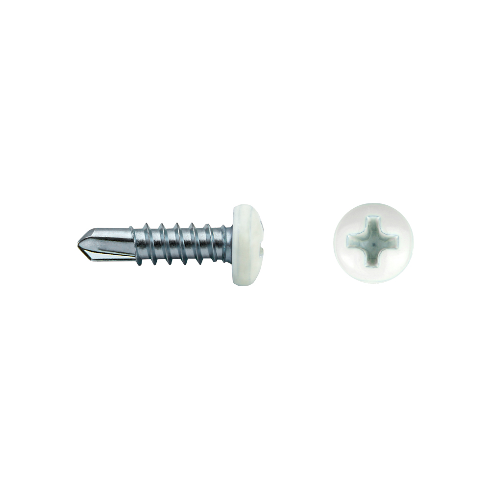 Tornillo punta broca DIN 7504N con cabeza redonda lacada en blanco