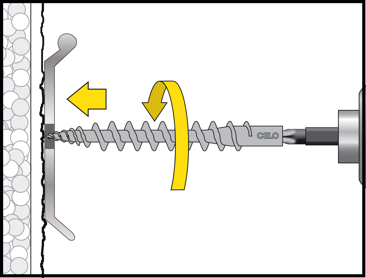 Instalación del tornillo inoxidable A2 para bajantes PLS en fachada con aislamiento