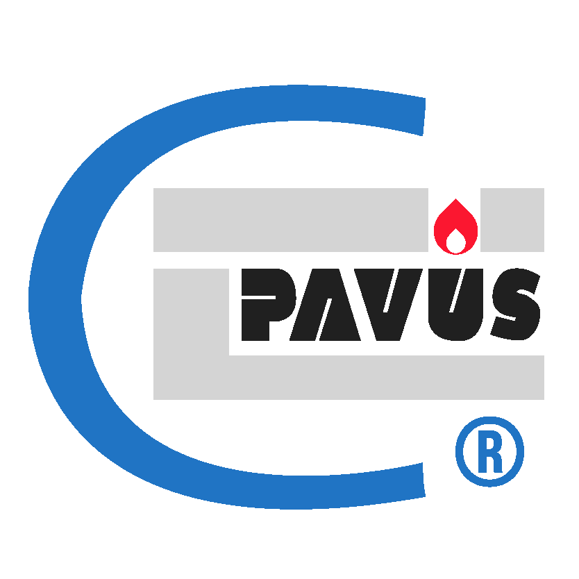 Logo PAVUS con llama roja y diseño azul | Marca registrada