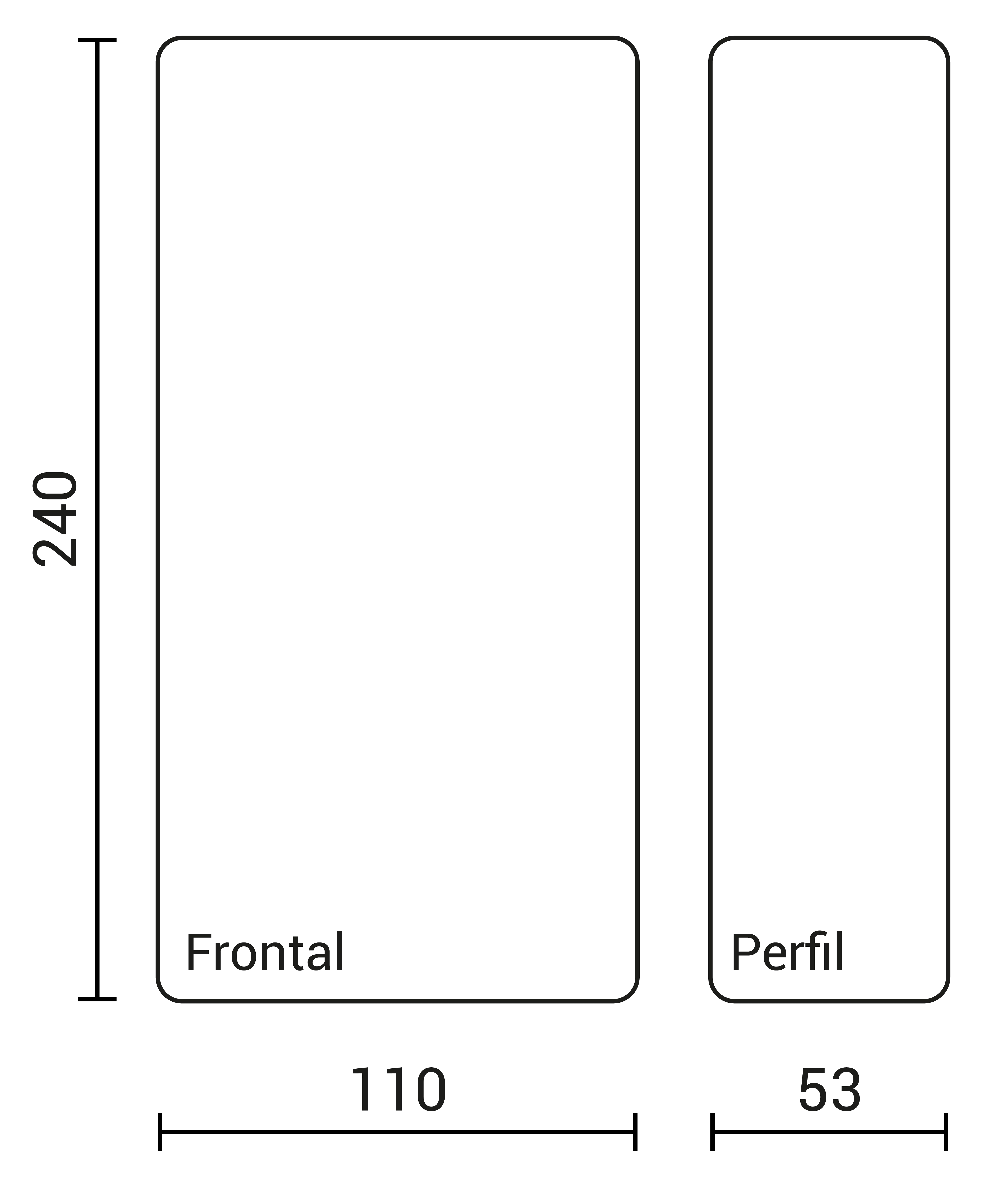 El expositor SOLAR a granel tiene una altura de 240 cm, un ancho de 110 cm y una profundidad de 53 cm