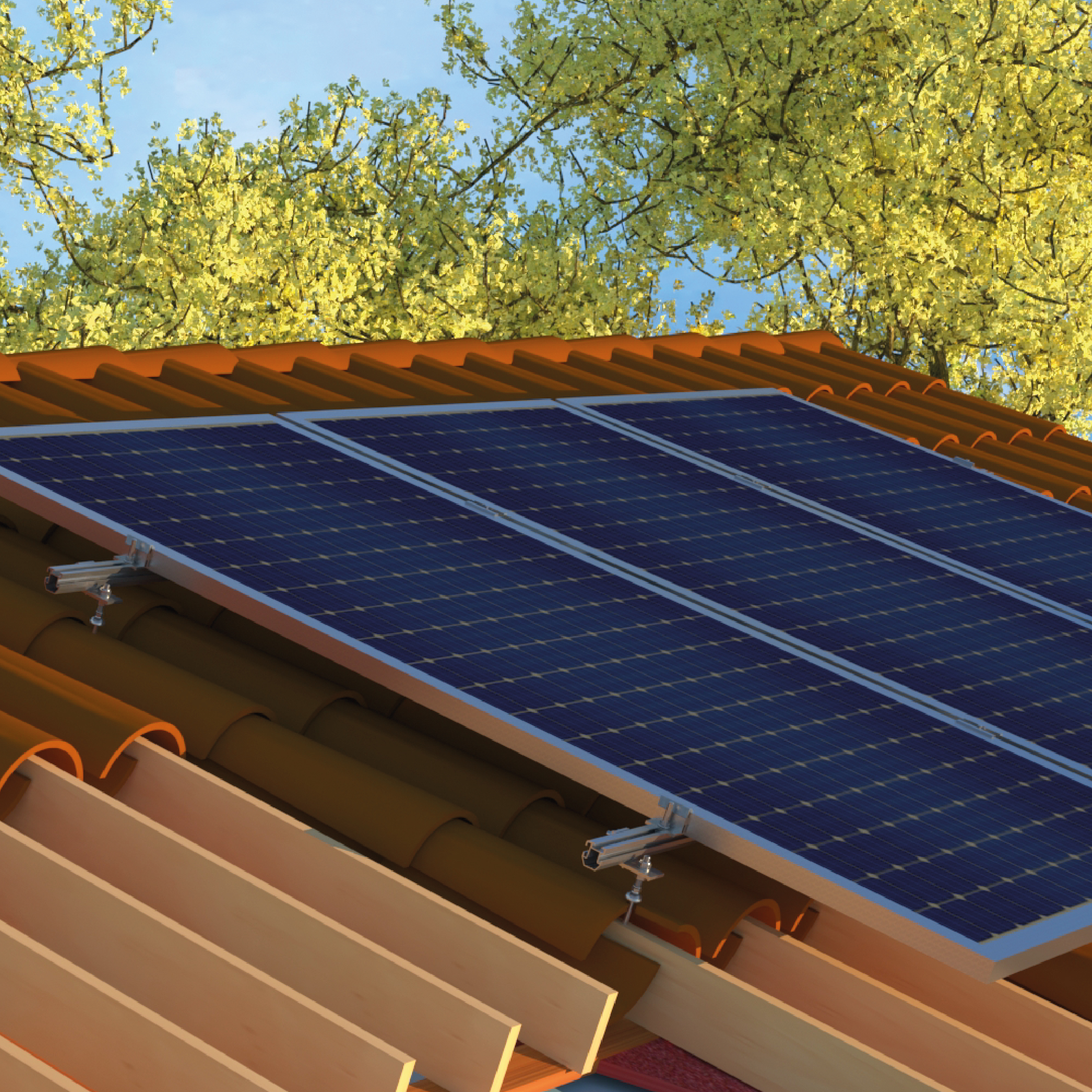 Estructura solar con sistema pasateja para tejados de tejas