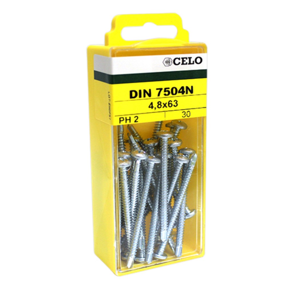 Blister con tornillos punta broca DIN 7504N 4,8x63