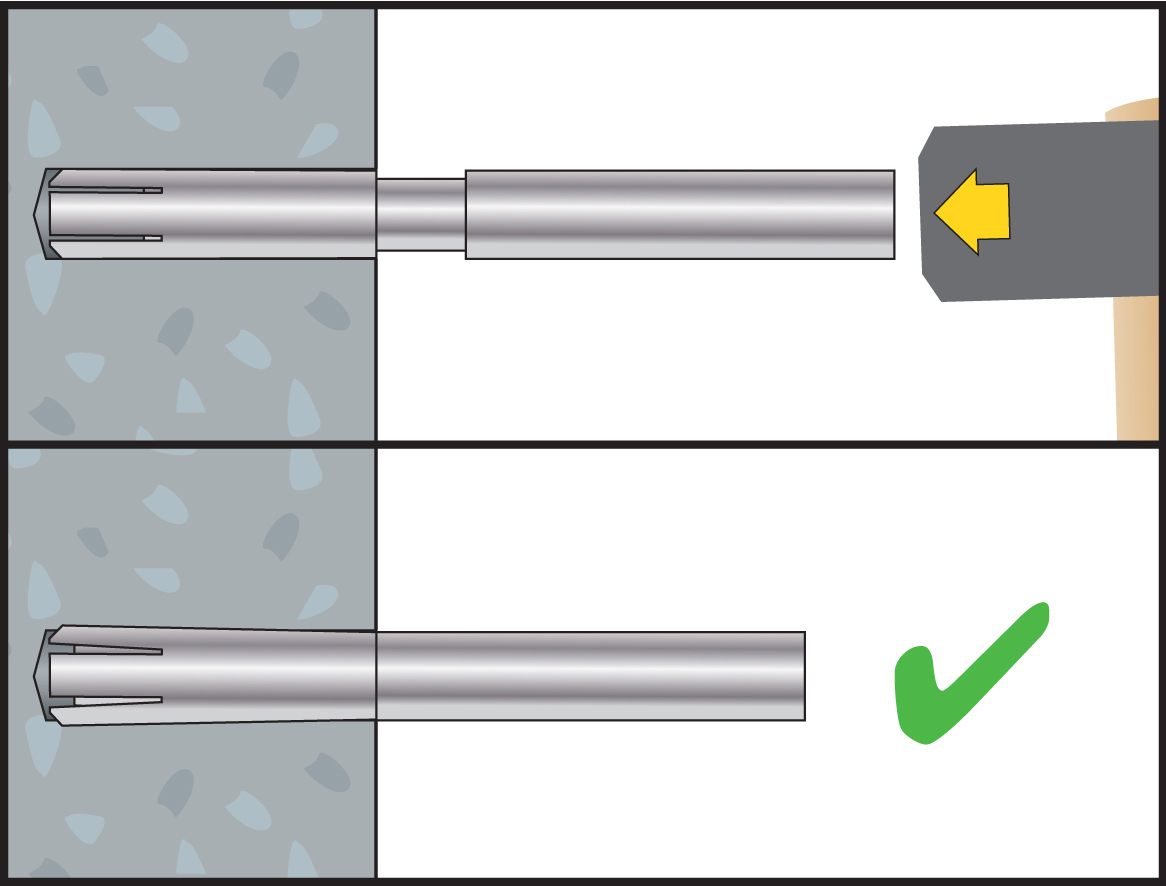 Colocación del perno expansor en el taco hembra SA Plus para fijación en hormigón