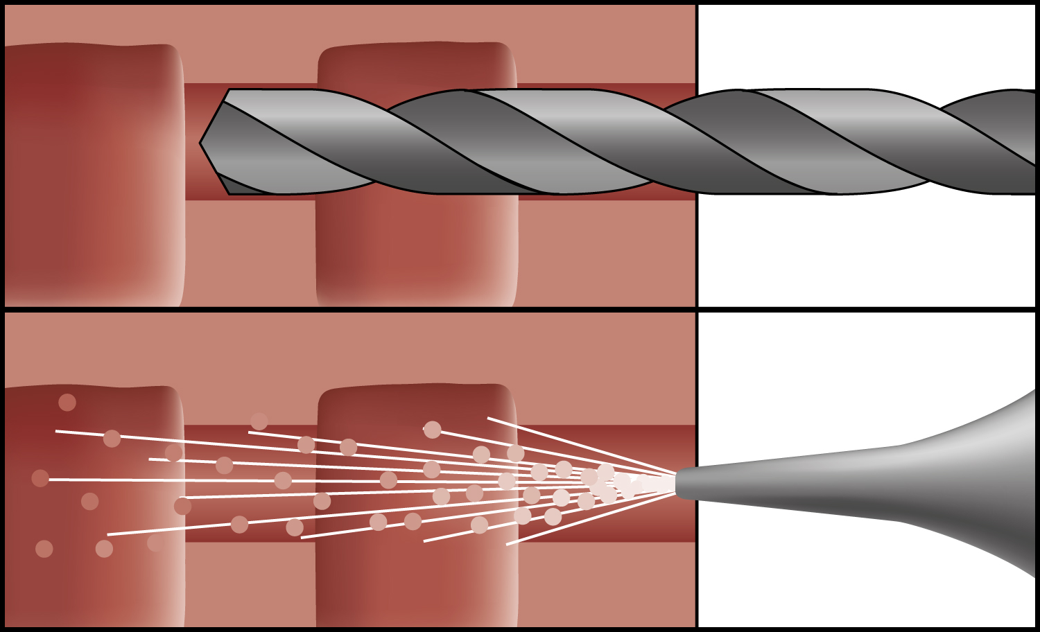 Proceso de perforación y limpieza del orificio con broca Standard BST 